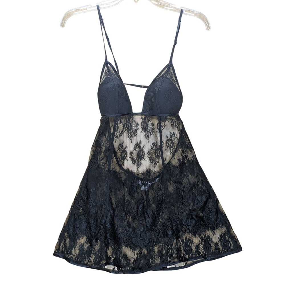 Victoria's Secret Very Sexy Black Lace Babydoll Lingerie Mini Dress Womens Small